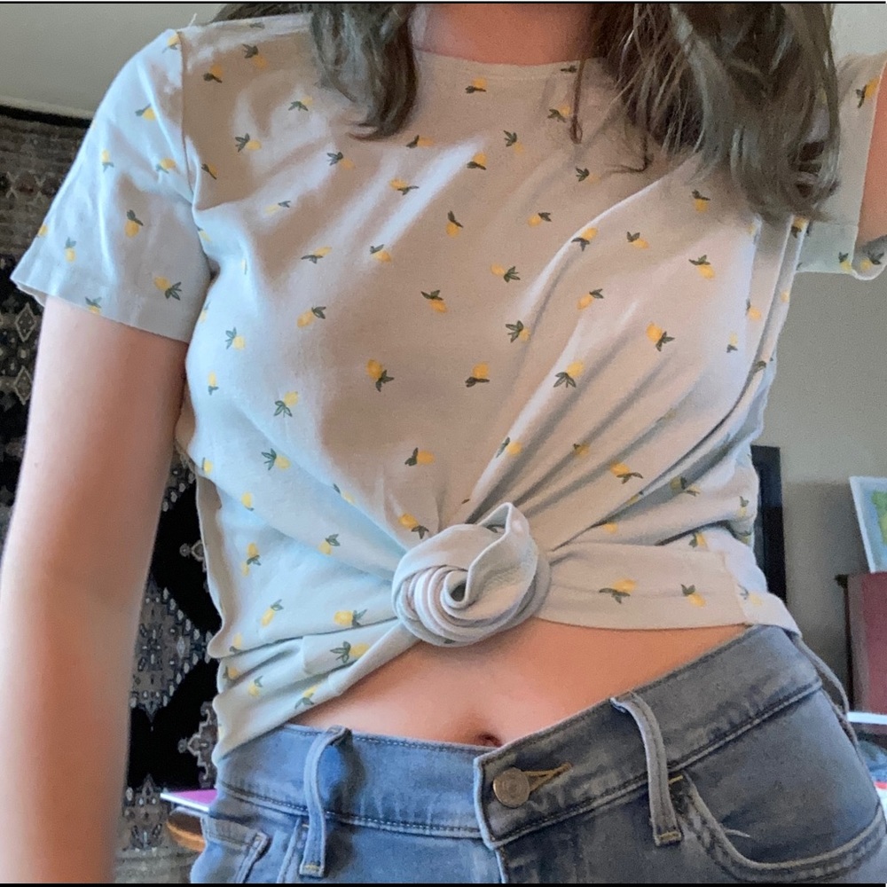 Blue and green lemon pattern T-shirt